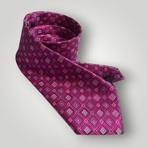 IKE BEHAR Silk Tie Geometric 100% Silk Necktie Pink/Purple Made in USA